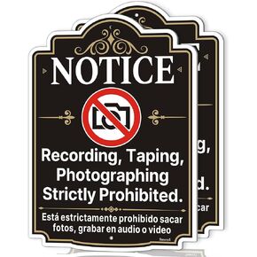 Notice Recording, Taping, Photographing Strictly Prohibited Bilingual Signs, 14" x 10" No Recording taping photographing Signs, Rust-Free Aluminum, Weatherproof, Easy Installation, 2 Pack in Saudi Arabia