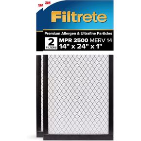 Filtrete 16x25x1 AC Furnace Air Filter, MERV 14, MPR 2500, Premium Ultra Fine Particle, 3-Month Pleated 1-Inch Electrostatic Air Cleaning Filter, 2-Pack (Actual Size 15.69 x 24.69 x 0.81 in) in Kuwait