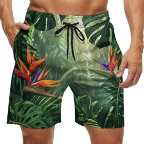 Men’s Hawaiian Beach Shorts Tropical Jungle Print Swim Trunks with Mesh Lining, Quick Dry Drawstring Board Shorts in Kuwait