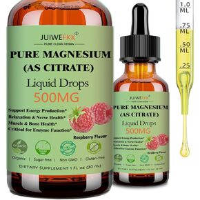 Pure Magnesium Citrate 500mg Liquid Drops, High Absorption Chelated Calm Magnesium for Sleep Relaxation Muscle Bone Nerve & Brain Health, Gentle on Stomach, Non GMO, Vegan for Women Men & Kids in Saudi Arabia