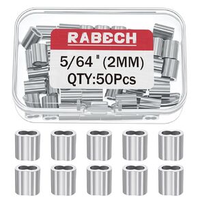 5/64 Inch Aluminum Crimping Loop Sleeve 5/64" 2MM Cable Ferrules Crimp Loops Sleeves for Wire Rope (Pack of 50Pcs) in Kuwait