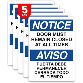5 x Notice Door Must Remain Closed Stickers 7x5 Inches | Self-Adhesive, Waterproof, UV Laminated Vinyl Decals | NOTICE/AVISO – Door Must Remain Closed Sign | Indoor/Outdoor Use in Saudi Arabia