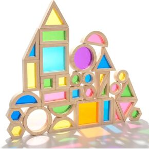 لبنات بناء الخشب مجموعة للأطفال ، 32 PCS Rainbow Stacker Toysing ألعاب البناء مجموعة ألعاب تعليمية ملونة ما قبل المدرسة ، كتل خشبية هندسية للفتيات الفتيات in Kuwait