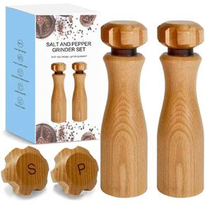 Wooden Salt And Pepper Grinder Set –【Gear-Shape Knob & Effortless Grinding】8 Inch Manual Refillable Pepper Grinder Set (2) in Kuwait