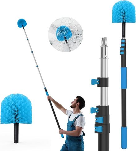 26FT Reach Cobweb Duster with Extension Pole - Spider Web Brush for Cleaning with 5-20FT 4-Section Flip-Lock Telescopic Pole, Effortlessly Cleans High Indoor & Outdoor Webs in Saudi Arabia