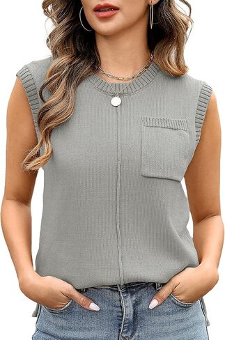 Totatuit Women's Crew Neck Sleeveless Sweater Vest with Pockets 2025 Trendy Ribbed Knit Casual Pullover Tank Tops S-XXL in Saudi Arabia