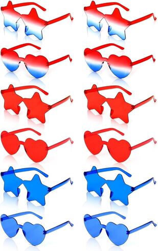 12 Pairs Heart Shaped Sunglasses Rimless Star Glasses for Men Women Party Favors Fun Colorful Glasses Accessories in Saudi Arabia