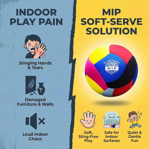 MIP SoftServe Indoor Volleyball – Lightweight Padded Ball for Kids. CPC Certified for Toddlers. No Sting. Real Bounce. Safe Indoor Play. Gentle on Furniture in Saudi Arabia