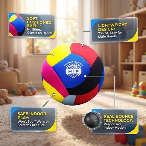 MIP SoftServe Indoor Volleyball – Lightweight Padded Ball for Kids. CPC Certified for Toddlers. No Sting. Real Bounce. Safe Indoor Play. Gentle on Furniture in Saudi Arabia