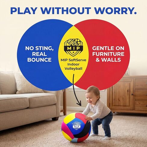 MIP SoftServe Indoor Volleyball – Lightweight Padded Ball for Kids. CPC Certified for Toddlers. No Sting. Real Bounce. Safe Indoor Play. Gentle on Furniture in Saudi Arabia