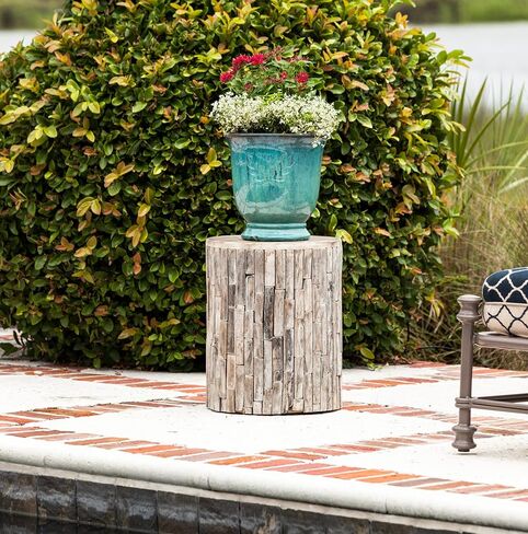Patio Sense 62420 Elyse Round Rustic Garden Stool Wood Outdoor Seating & End Table Portable Adaptable Outdoor Furniture Ideal for Entertaining, Gardening & Decor - Seasoned Patina Finish in Saudi Arabia