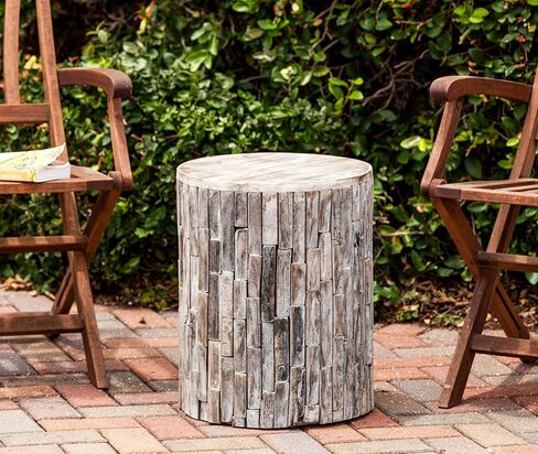 Patio Sense 62420 Elyse Round Rustic Garden Stool Wood Outdoor Seating & End Table Portable Adaptable Outdoor Furniture Ideal for Entertaining, Gardening & Decor - Seasoned Patina Finish in Saudi Arabia