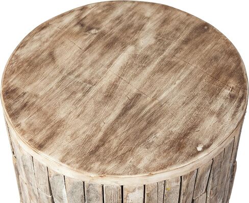 Patio Sense 62420 Elyse Round Rustic Garden Stool Wood Outdoor Seating & End Table Portable Adaptable Outdoor Furniture Ideal for Entertaining, Gardening & Decor - Seasoned Patina Finish in Saudi Arabia