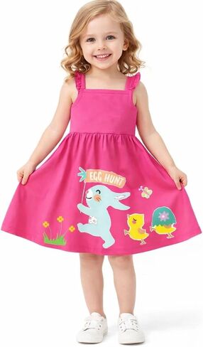 Hileelang Toddler Girl Easter Dress Summer Cotton Cutton Discaless Playwear Beach Sundress in Kuwait