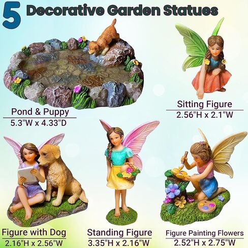 مجموعة بركة صغيرة من Mood Lab Fairy Garden - مجموعة تماثيل وإكسسوارات مكونة من 5 قطع - ديكور خارجي أو منزلي in Kuwait
