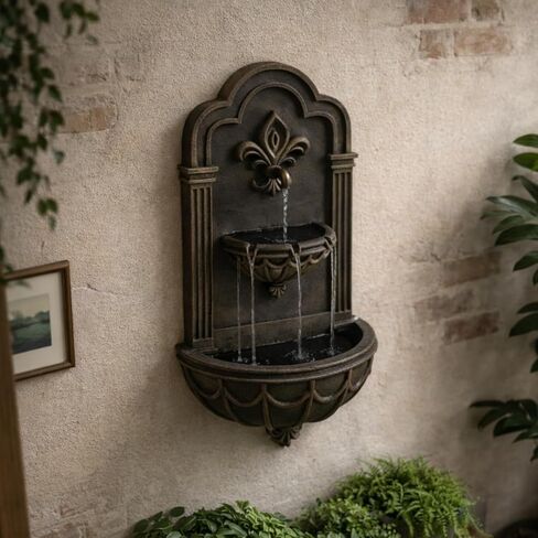 Peaktop Royal Lion Head Light Weight Wall Waterfall Fountain with LED Lights and Pump for Outdoor Patio Garden Backyard Decking Décor, 32 inch Height, Dark Gray in Saudi Arabia