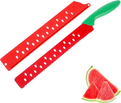 Garneck Watermelon Knife with Sleeve Serrated Watermelon Cutter: Multifunctional Long Melon Slicer Fruit Knife for Lettuce Melon Bread Cake Vegetables Home Restaurant Picnic Summer Camping Party in Kuwait
