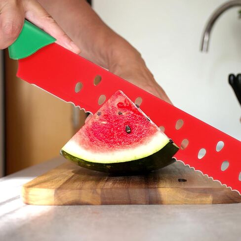 Garneck Watermelon Knife with Sleeve Serrated Watermelon Cutter: Multifunctional Long Melon Slicer Fruit Knife for Lettuce Melon Bread Cake Vegetables Home Restaurant Picnic Summer Camping Party in Kuwait