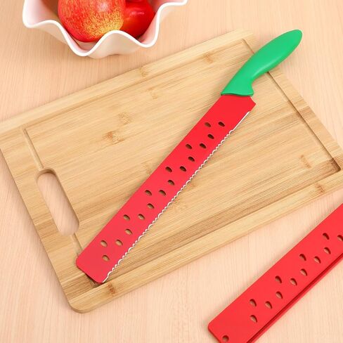 Garneck Watermelon Knife with Sleeve Serrated Watermelon Cutter: Multifunctional Long Melon Slicer Fruit Knife for Lettuce Melon Bread Cake Vegetables Home Restaurant Picnic Summer Camping Party in Kuwait
