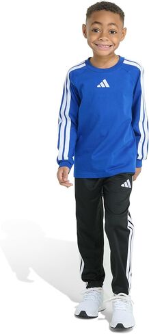 adidas Boys 2-Piece Long Sleeve 3-Stripe Raglan Cotton Tee & Elastic Waistband Pant Set, Team Royal Blue, 4 in Saudi Arabia
