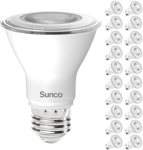 Sunco 10 عبوات PAR20 LED لمبات، مصابيح إضاءة المسار، إضاءة داخلية وخارجية، سطوع عالي، 800 لومن، 8 وات (ما يعادل 50 وات)، 3000 كلفن أبيض ناعم، قابل للتعتيم، قاعدة متوسطة E26، خارجي، تصنيف رطب UL in Saudi Arabia