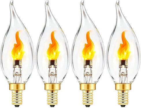 مصابيح إضاءة وامضة من Sunaiony E12 شمعدان LED لهب وميض بتأثير النار، لمبة لهب شمعة LED للديكور، 4 عبوات (وضع واحد) in Saudi Arabia