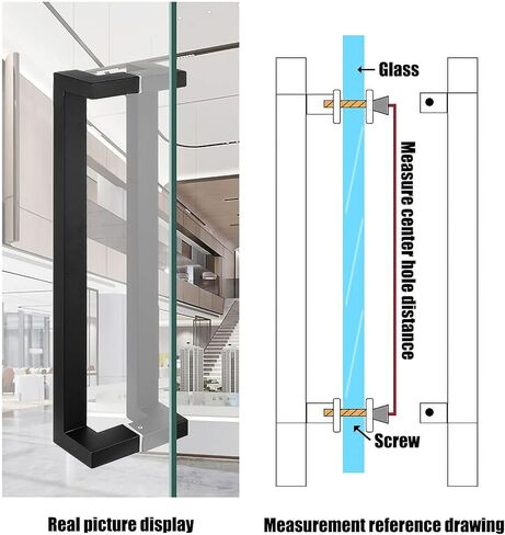 Square Stainless Steel Push Pull Entry Door Handle, Commercial Interior Exterior Door Push Pull Two Side Glass Door Handle/Black/80Cm/31.5In in Saudi Arabia