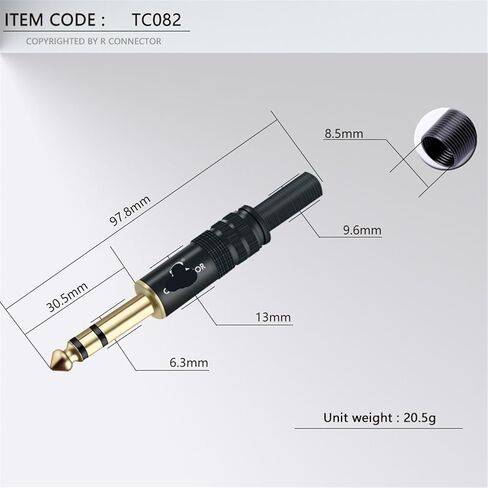 2Pcs 6.35mm Stereo Audio & Video Plug Connector 1 6.3 Audio Jack Black Plug Microphone Connector in Kuwait