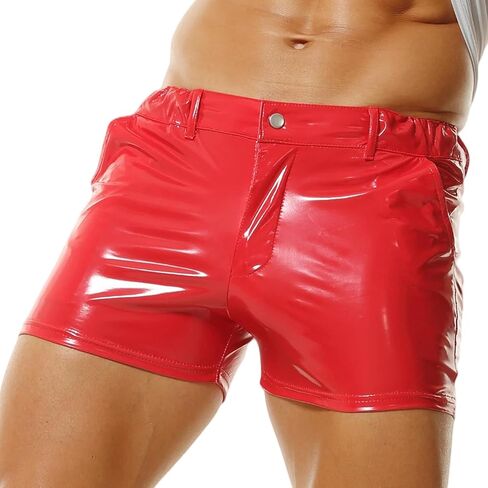 DTODWW Men's PU Leather Shorts Elastic Waist Sexy Shorts Rave Hot Short Pants with Pockets Casual Streetwear Clubwear in Saudi Arabia