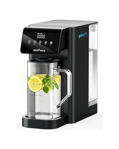 فلتر مياه تناضح عكسي للسطح من Ecoviva Mate 5، نظام تنقية المياه RO ذو 8 مراحل مع إبريق ماء 40 أونصة، تمعدن قلوي pH+، تصميم مضغوط، خالي من مادة BPA، أسود in Kuwait