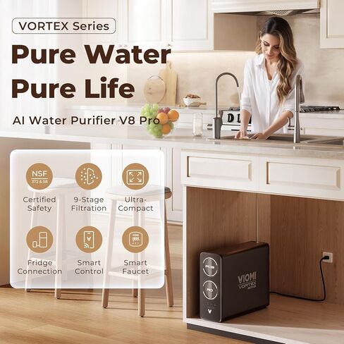 VIOMI V8 Pro 800GPD Reverse Osmosis System, 9 Stage Tankless Under Sink RO Water Filter, NSF/ANSI 372 & 58 Certified, 3:1 Pure to Drain, Reduce PFOA/PFOS, Smart LCD Faucet, Incl. 1 Extra Filter in Saudi Arabia
