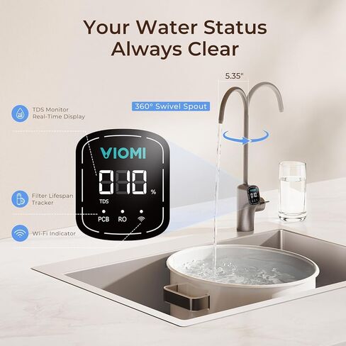 VIOMI V8 Pro 800GPD Reverse Osmosis System, 9 Stage Tankless Under Sink RO Water Filter, NSF/ANSI 372 & 58 Certified, 3:1 Pure to Drain, Reduce PFOA/PFOS, Smart LCD Faucet, Incl. 1 Extra Filter in Saudi Arabia