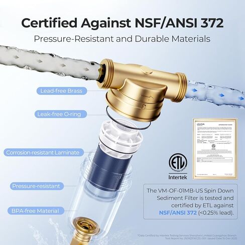 VIOMI 40 Micron Spin Down Sediment Filter, Backwash Whole House Water Filtration System for City Water, NSF/ANSI 372 Certified, Reusable Pre-Filtration System, 1" MNPT + 3/4" MNPT, BPA-Free in Saudi Arabia