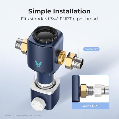 VIOMI 40 Micron Spin Down Sediment Filter, Backwash Whole House Water Filtration System for City Water, NSF/ANSI 372 Certified, Reusable Pre-Filtration System, 1" MNPT + 3/4" MNPT, BPA-Free in Saudi Arabia