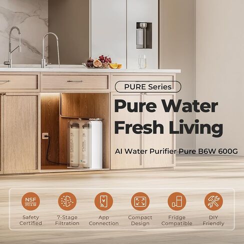 VIOMI Pure B6W 600 GPD Reverse Osmosis System, TDS Reduction, 7-Stage Tankless RO System, Under Sink Water Filter with Faucet, NSF/ANSI 372 & 58 Certified, 2:1 Pure-to-Drain, Wi-Fi Enabled APP Control in Saudi Arabia