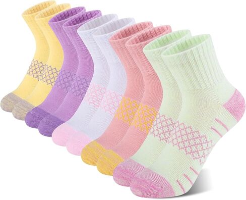Comfoex Girls Quarter Socks Crew Athletic Socks For Little Big Kids 4-7 8-10 Years Old With Cushioned Sole 10 Pairs in Saudi Arabia