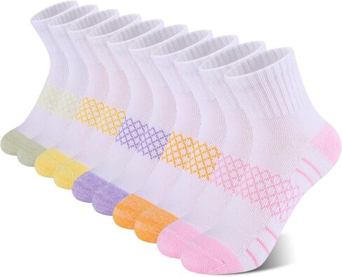 Comfoex Girls Quarter Socks Crew Athletic Socks For Little Big Kids 4-7 8-10 Years Old With Cushioned Sole 10 Pairs in Saudi Arabia