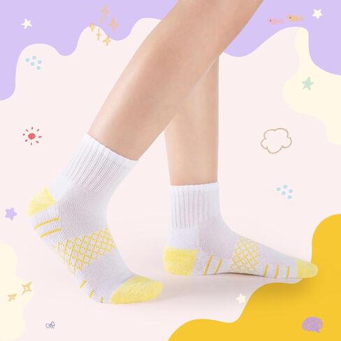 Comfoex Girls Quarter Socks Crew Athletic Socks For Little Big Kids 4-7 8-10 Years Old With Cushioned Sole 10 Pairs in Saudi Arabia