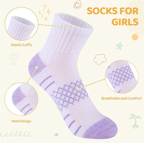 Comfoex Girls Quarter Socks Crew Athletic Socks For Little Big Kids 4-7 8-10 Years Old With Cushioned Sole 10 Pairs in Saudi Arabia