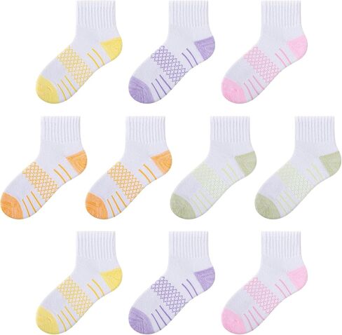 Comfoex Girls Quarter Socks Crew Athletic Socks For Little Big Kids 4-7 8-10 Years Old With Cushioned Sole 10 Pairs in Saudi Arabia
