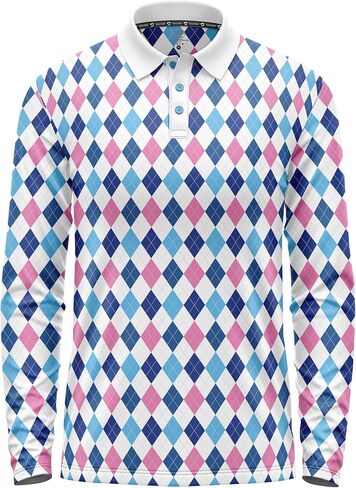 قميص بولو جولف رجالي بأكمام طويلة من Argyle - أداء ماص للرطوبة، كاجوال مريح، سريع الجفاف، كرة البولينج المرحة in Kuwait