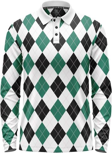 قميص بولو جولف رجالي بأكمام طويلة من Argyle - أداء ماص للرطوبة، كاجوال مريح، سريع الجفاف، كرة البولينج المرحة in Kuwait