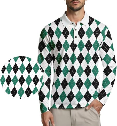 قميص بولو جولف رجالي بأكمام طويلة من Argyle - أداء ماص للرطوبة، كاجوال مريح، سريع الجفاف، كرة البولينج المرحة in Kuwait