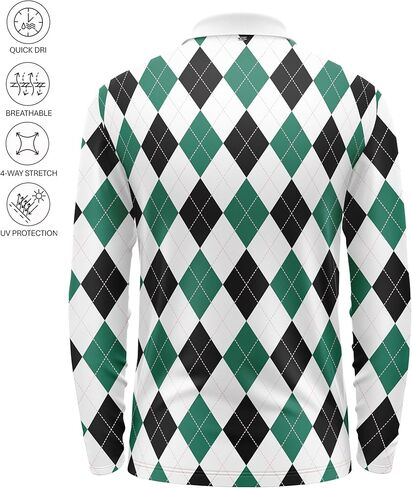 قميص بولو جولف رجالي بأكمام طويلة من Argyle - أداء ماص للرطوبة، كاجوال مريح، سريع الجفاف، كرة البولينج المرحة in Kuwait