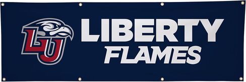 لافتة بوليستر مطبوعة من Liberty Flames College Sports - مرخصة من الرابطة الوطنية لرياضة الجامعات (NCAA) - زينة التخرج المعلقة - لافتة مدرسية (أزرق داكن، أحمر) (2 × 6 بوصات) in Kuwait