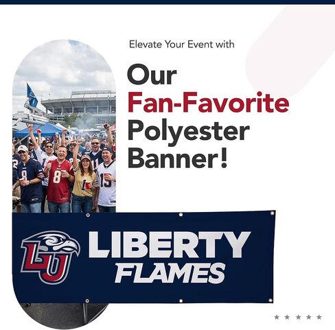 لافتة بوليستر مطبوعة من Liberty Flames College Sports - مرخصة من الرابطة الوطنية لرياضة الجامعات (NCAA) - زينة التخرج المعلقة - لافتة مدرسية (أزرق داكن، أحمر) (2 × 6 بوصات) in Kuwait