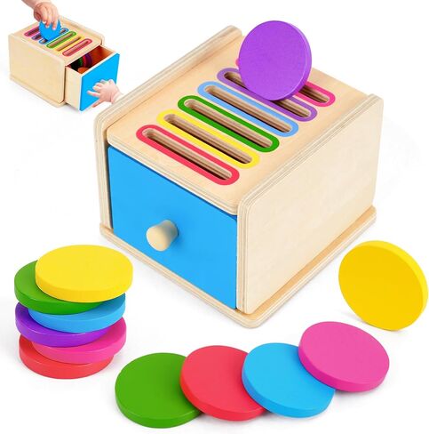 FCSONU Toddlers Montessori Coin Box Toys for 1 2 3 Year Old Boys Girls, Drawer Box Toy for Ages 2-4 Kids, Learning Color Sorting Sensory Toys, New Year Birthday for Baby 12-18 Months in Saudi Arabia