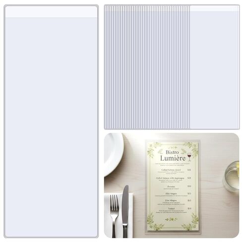 25 Pcs Restaurant Menu Covers Bulk - 4.25" x 11" Clear Single Pocket 2 View Transparent Menu Sleeves Vinyl Rf Heat-Sealed Seams, Insert for Restaurants, Bars, Cafes in Saudi Arabia
