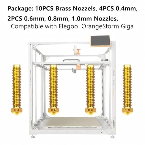 10 قطعة مجموعة فوهات نحاسية لـ Elegoo OrangeStorm Giga، طابعة ثلاثية الأبعاد 4 قطعة 0.4 مم، 2 قطعة 0.6 مم، 0.8 مم، 1.0 مم مجموعة فوهات لـ OrangeStorm Giga in Kuwait