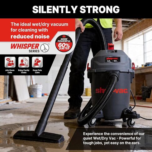 Shop-Vac مكنسة كهربائية فائقة الهدوء للمتجر الرطب والجاف، 4.5 حصان، مكنسة كهربائية رطبة/جافة قوية مع ملحقات، خرطوم 1-7/8 بوصة × 7 قدم، سلك 15 قدم، مثالي لموقع العمل، المرآب، ورشة العمل والمنزل، 5430541 in Saudi Arabia